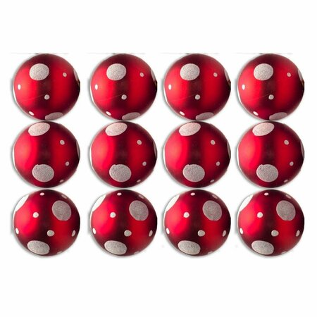 QUEENS OF CHRISTMAS 3 in. Ball Ornament with Dot Design, Red, 12PK ORN-12PK-DOT-RE